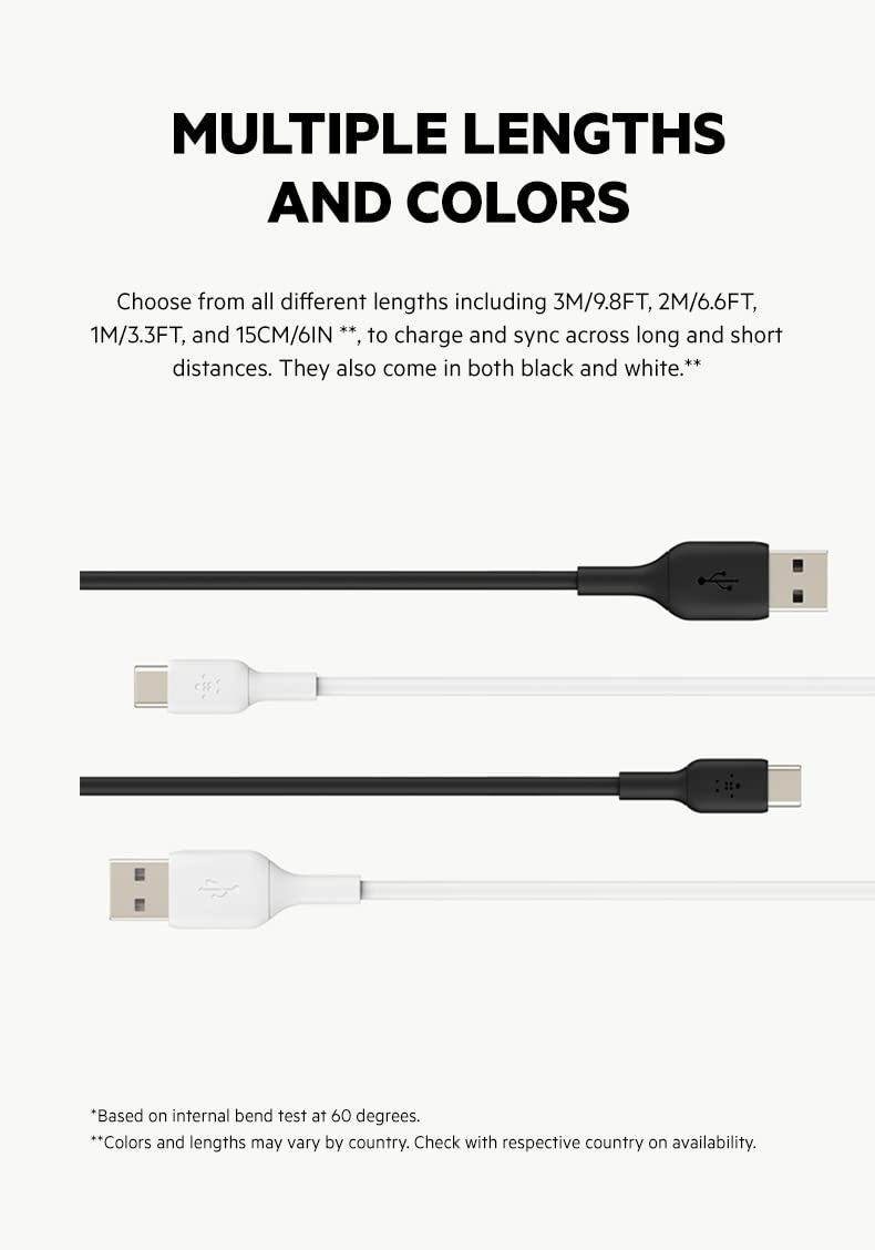 1m (3.3ft) USB-A to USB-C Charging Cable, Charge & Sync, USB A to USB C  Data Cord, M/M, Black, USB-IF Certified